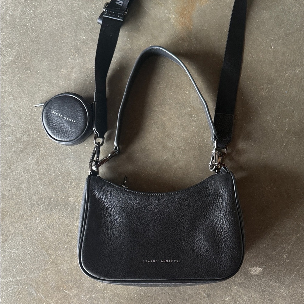 Status Anxiety Black Leather Bag with Pouch